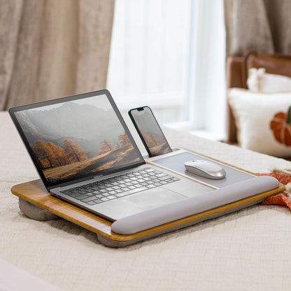 LAPGEAR Home Office Lap Desk with Device Ledge, Mouse Pad, and Phone Holder - Black Carbon - Fits up to 15.6 Inch Laptops - Style No. 91588