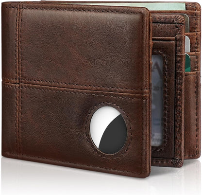 Mens Wallet With AirTag Holder, Bifold Leather RFID Blocking 1-2 ID Windows 12-13 Card Holders, Gift Box and Screen Protector Included, AirTag Not Included