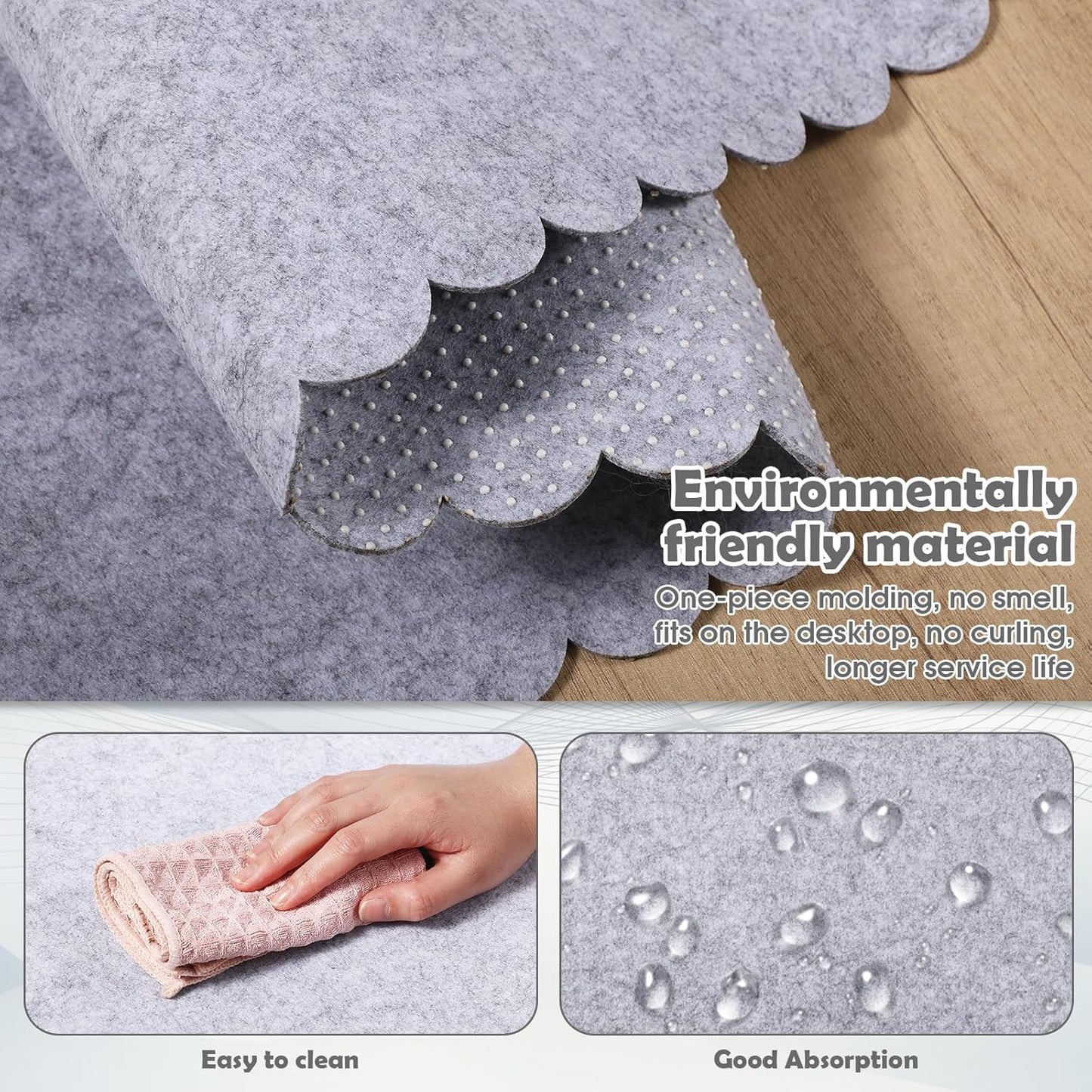 Copkim 35 x 16.5 Inch Felt Desk Mat with Scalloped Edges, Large Felt Mouse Pad Non Slip Scalloped Computer Laptop Desktop Pad for Keyboard and Mouse Home Office(Gray)