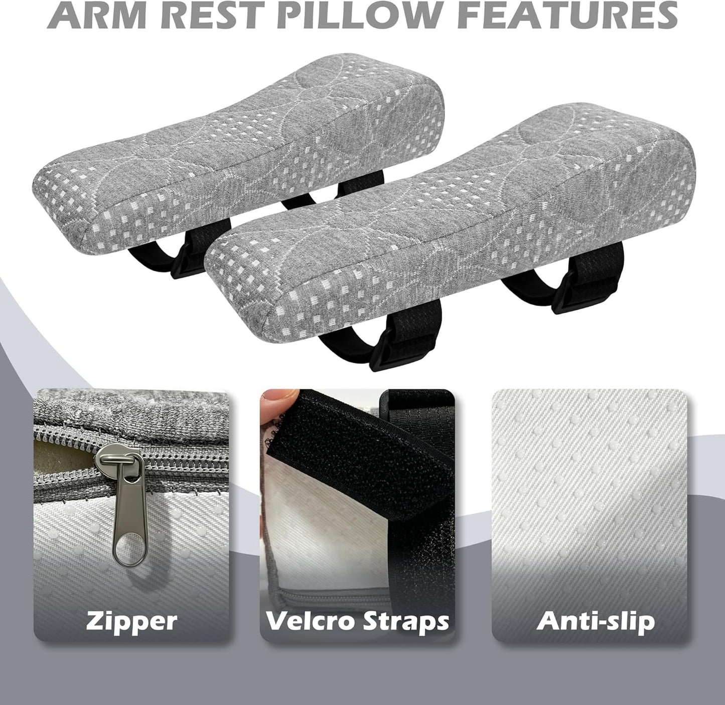 Soft Office Chair Armrest Pads, Comfort Elbow Pillows, Gray Arm Rest Pads, Set of 2