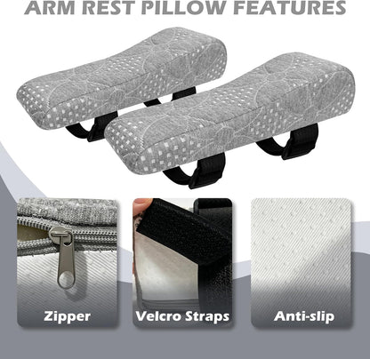 Soft Office Chair Armrest Pads, Comfort Elbow Pillows, Gray Arm Rest Pads, Set of 2
