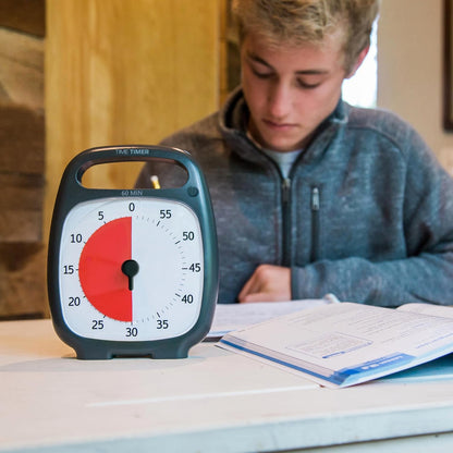 TIME TIMER Plus 20 Minute Desk Visual Timer - Countdown Timer with Portable Handle for Classroom, Office, Homeschooling, Study Tool with Silent Operation (White)