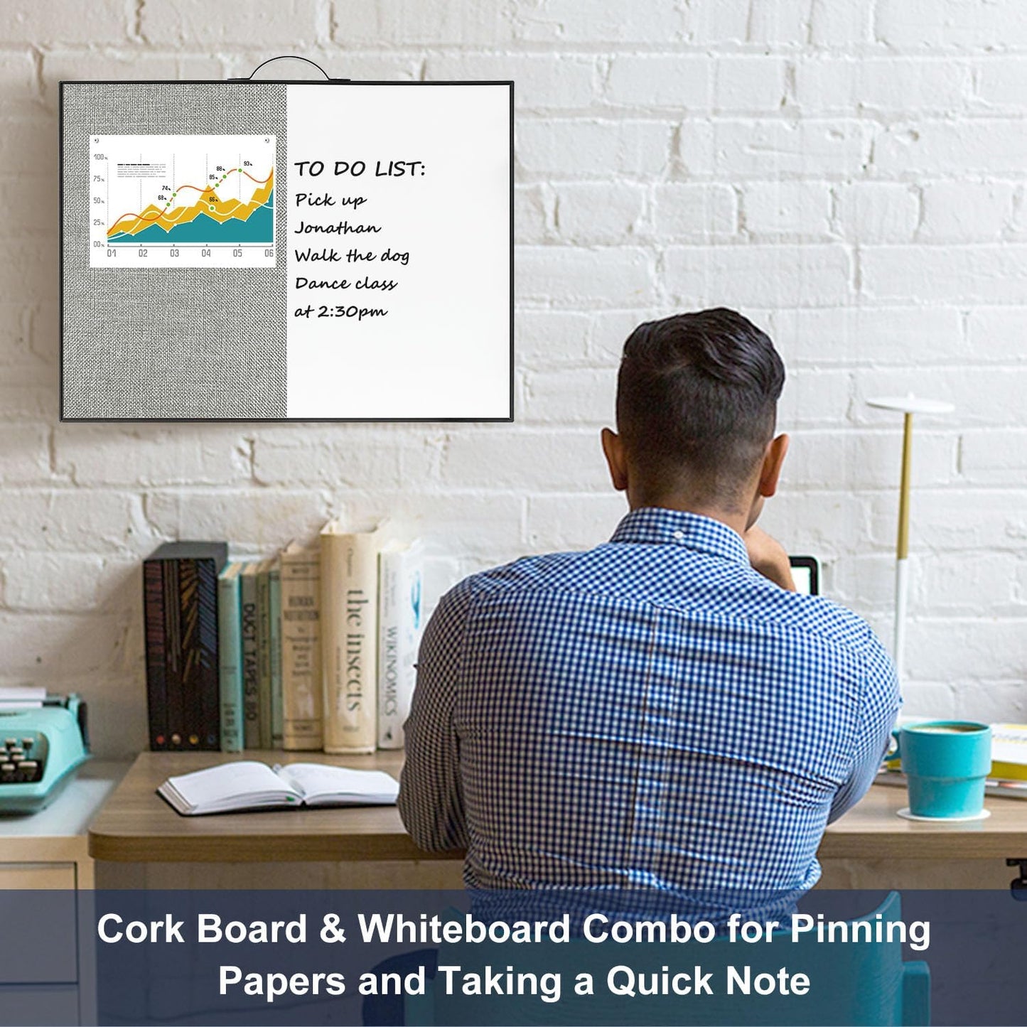 TSJ OFFICE Small Whiteboard Cork-Board - 16" X 12" Portable Aluminum Black Framed Magnetic Dry Erase Board, Small Bulletin Cork Board with Holder for Office, Home and School