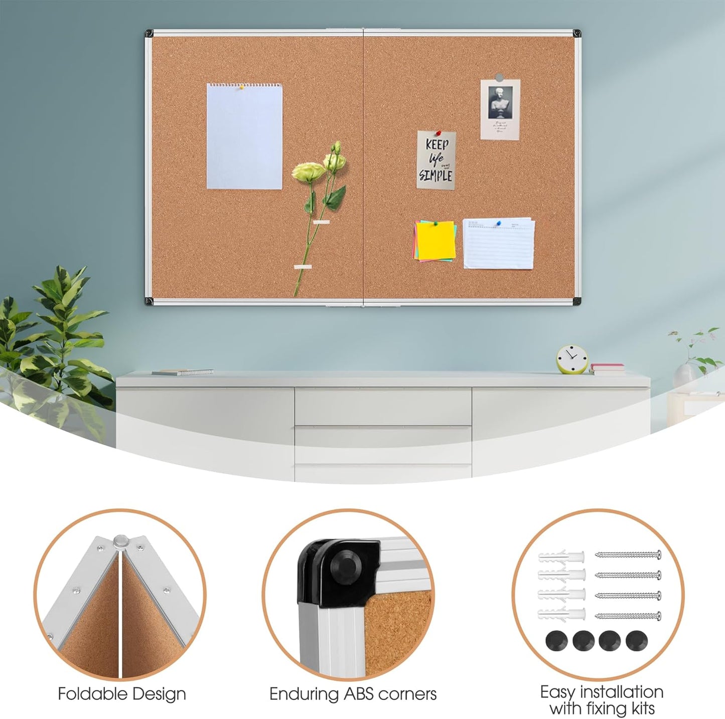 Bulletin Board 36 x 48, Silver Aluminium Framed 4x3 Large Wall Mounted Cork Office Notice Pin Board