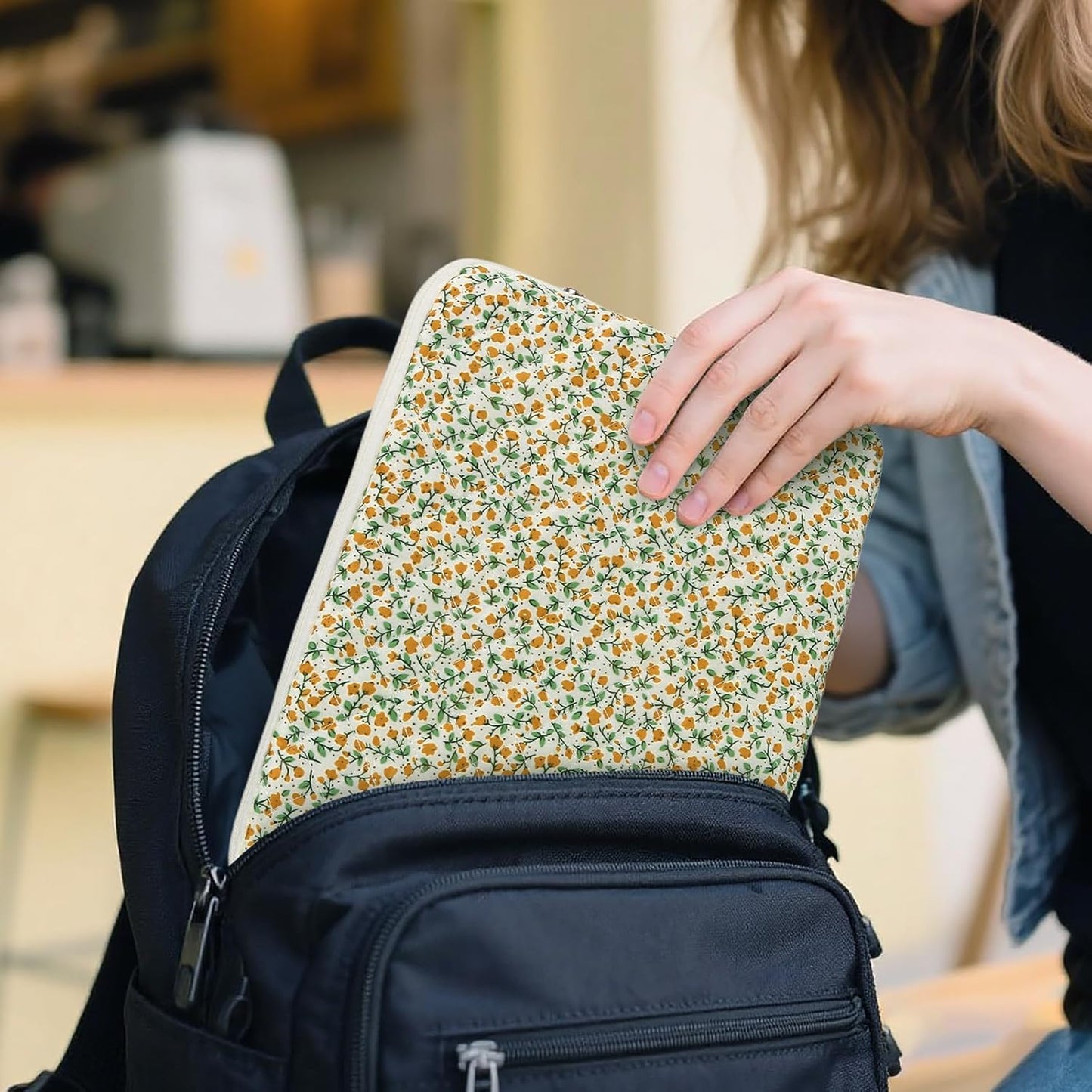 Puffy Laptop Sleeve 13 Inch Cute Quilted Laptop Protective Case Padded Floral Computer Sleeve for MacBook (A-Blue, 13 Inch)