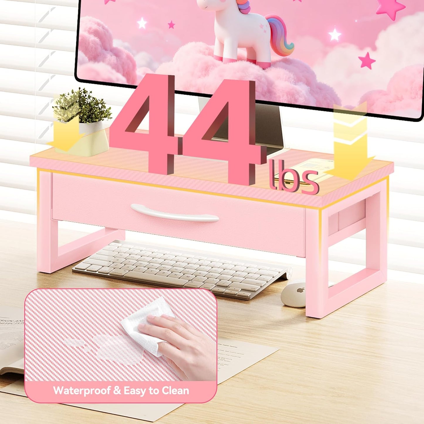 Computer Monitor Stand Riser, Desk Organizers and Accessories with Drawer, 2-Tier Laptop Stand for Desk, Office Organizer Storage, Wood