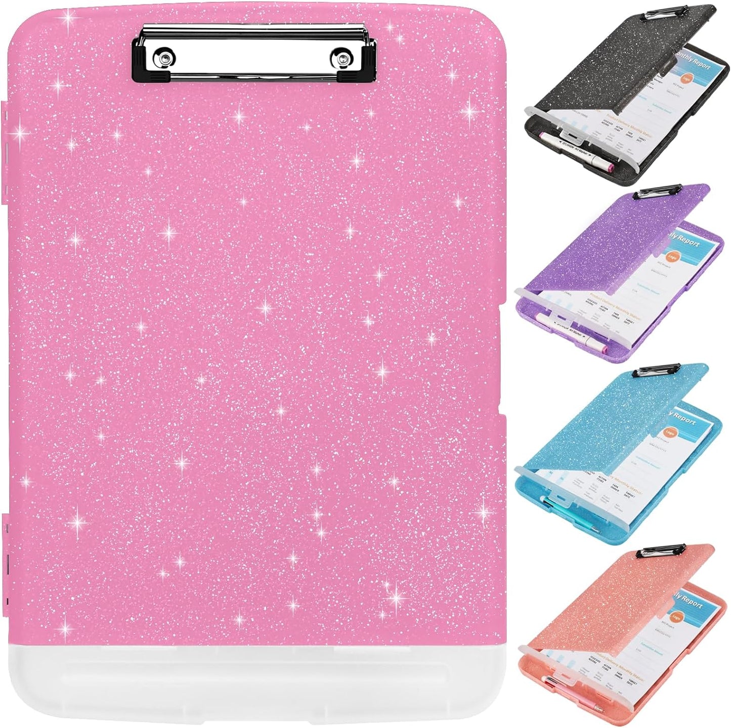 Glitter Clipboard with Storage,Storage Clipboard with Pen Holder,A4 Binder Clip Boards 8.5x11 with Low Profile Clip,Side Opening Sparkle Clipboards, Clipboards Folder for Office Supplies-Starry Black