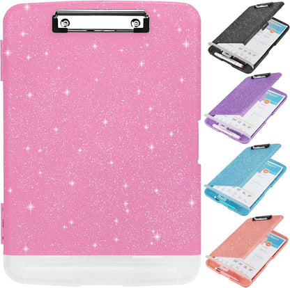 Glitter Clipboard with Storage,Storage Clipboard with Pen Holder,A4 Binder Clip Boards 8.5x11 with Low Profile Clip,Side Opening Sparkle Clipboards, Clipboards Folder for Office Supplies-Starry Black