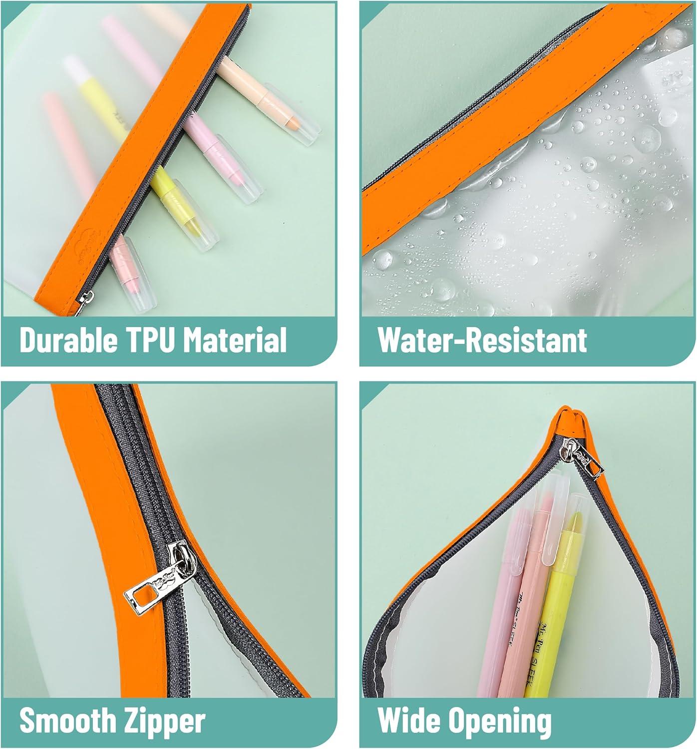 Mr. Pen- Clear Pencil Pouch, 8.50"x4.25", 3 Pack, Durable TPU Material, Medium Water-Resistant Pencil Bags with Smooth Zipper, Multipurpose Clear Pouch for Stationery, School, Office, Travel Supplies