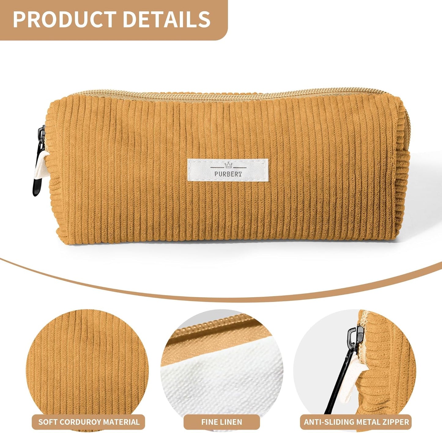 Pencil Bag Pen Case, Soft Corduroy Small Pencil Pouch Organizer with Zipper, Cute Pencil Case Pouch Stationery for Girls and Boys – Apricot