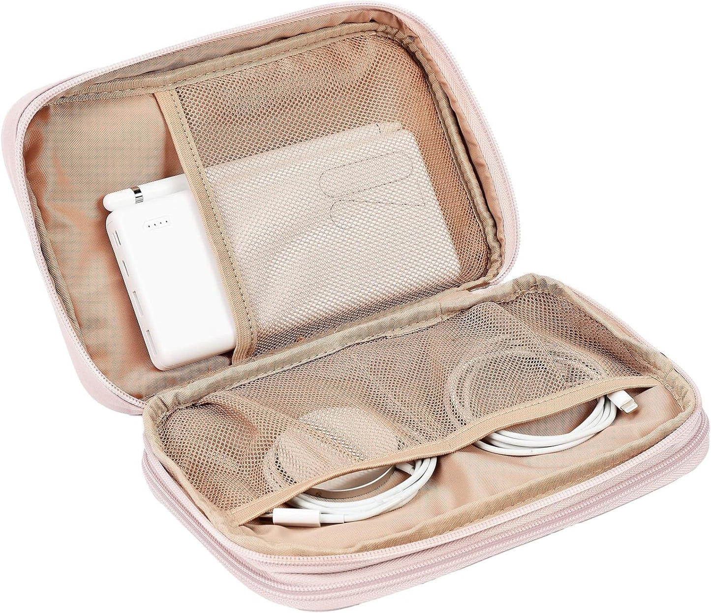 NISHEL Travel Cord Organizer Case, Double Layers Tech Electronic Bag, Essentials for Charger, Cable, Phone, Flash drive, Medium, Pink