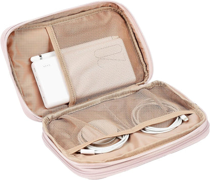 NISHEL Travel Cord Organizer Case, Double Layers Tech Electronic Bag, Essentials for Charger, Cable, Phone, Flash drive, Medium, Pink