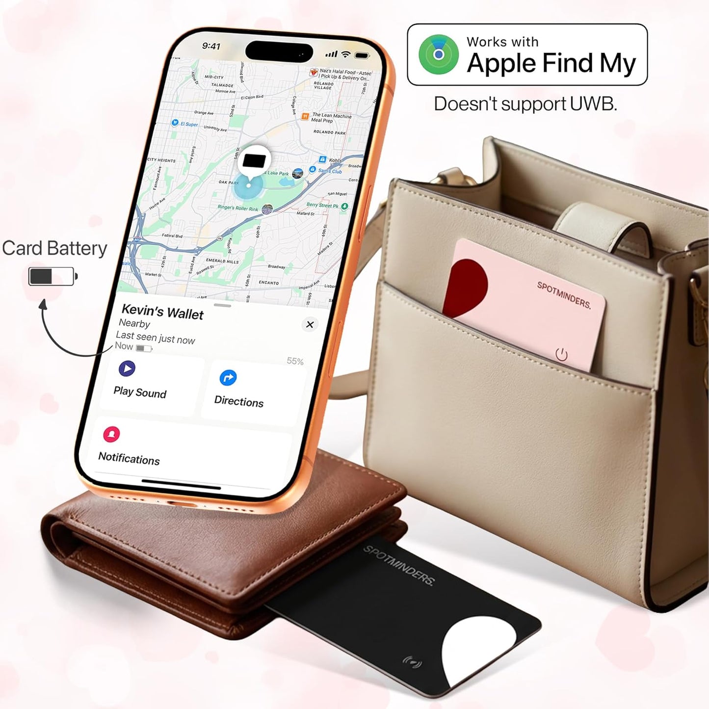 SPOTMINDERS Apple MFi Certified Wallet Tracker PRO for Travel Credit Card Design Works with Apple Find My IP68 Waterproof Rechargeable Tracking Card for Wallet Luggage Passport 0.07in Slim Item Finder
