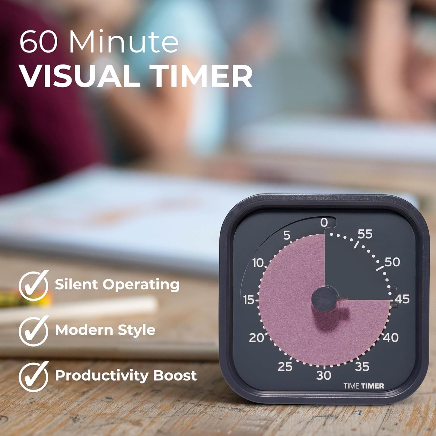 Time Timer MOD - Home Edition - Individual Sized 60 Minute Visual Countdown Timer for ADHD, Adults, Students, and Pomodoro with Silent Operation (Metallic Midnight)