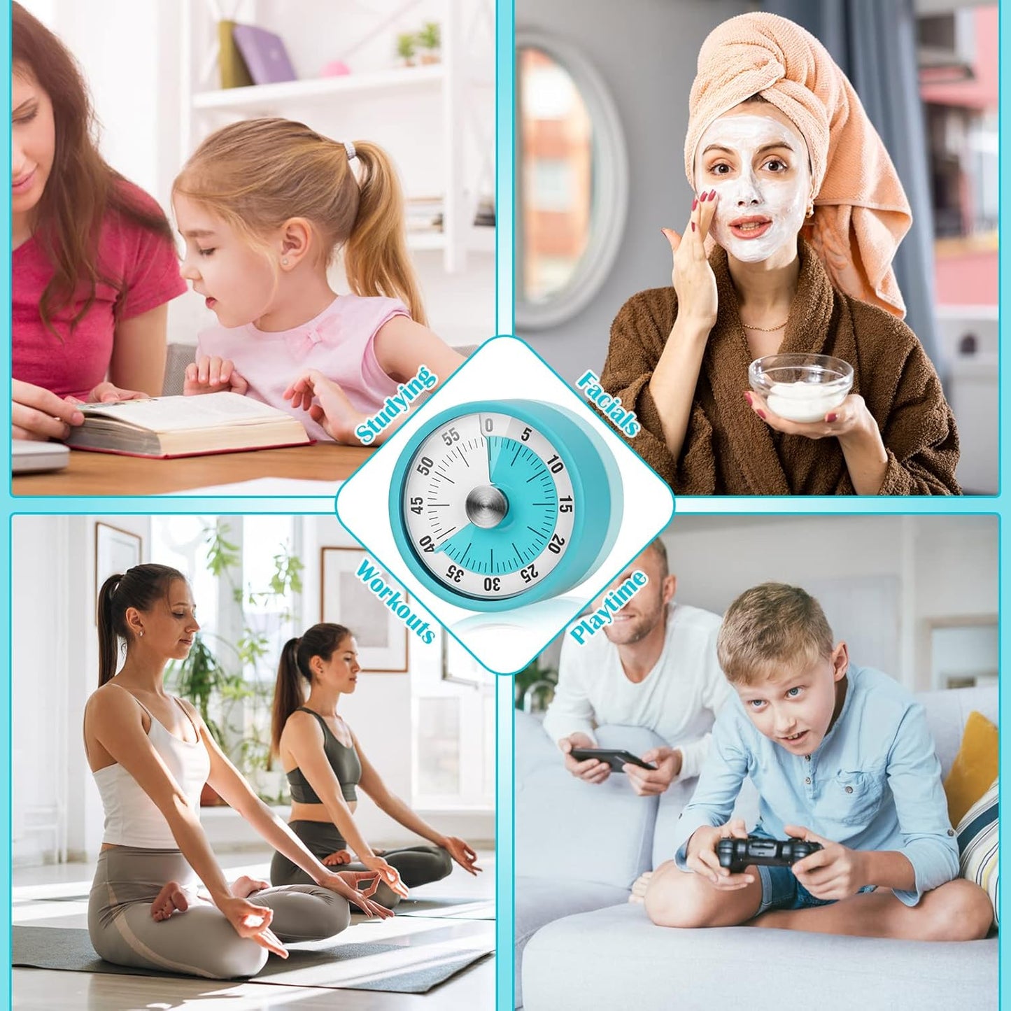 Kitchen Timer, 60-Minute Visual Timer for Kids & Adults, Wind Up Timer with Magnetic Backing, Loud Ring Timers for Classroom, Study, Cooking, Exercise
