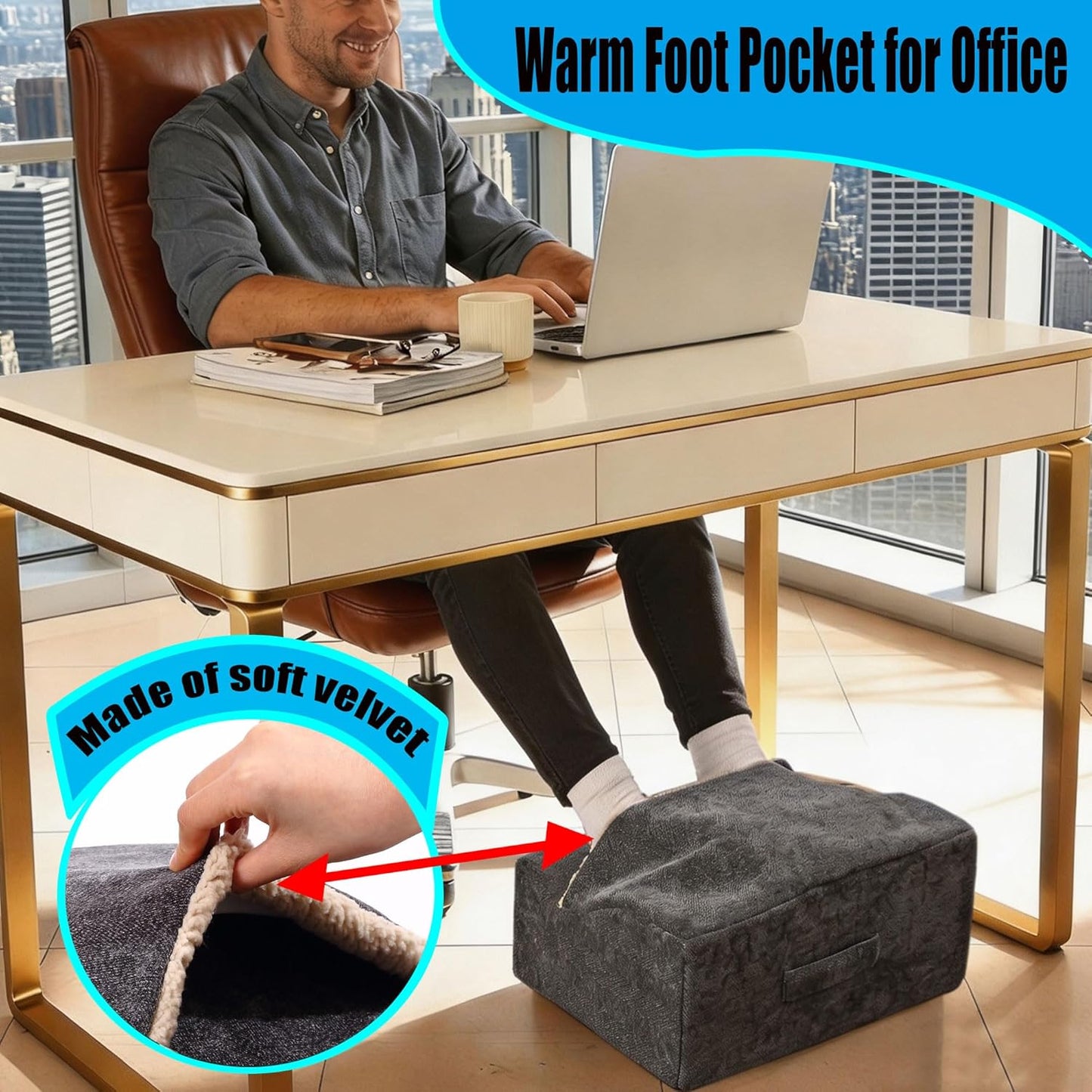 Foot Rest for Under Desk at Work,At Work Soft Ergonomic Footrest,Support Foot Pillow,Heel Chair,Leg Elevation Pillow,(Blue)