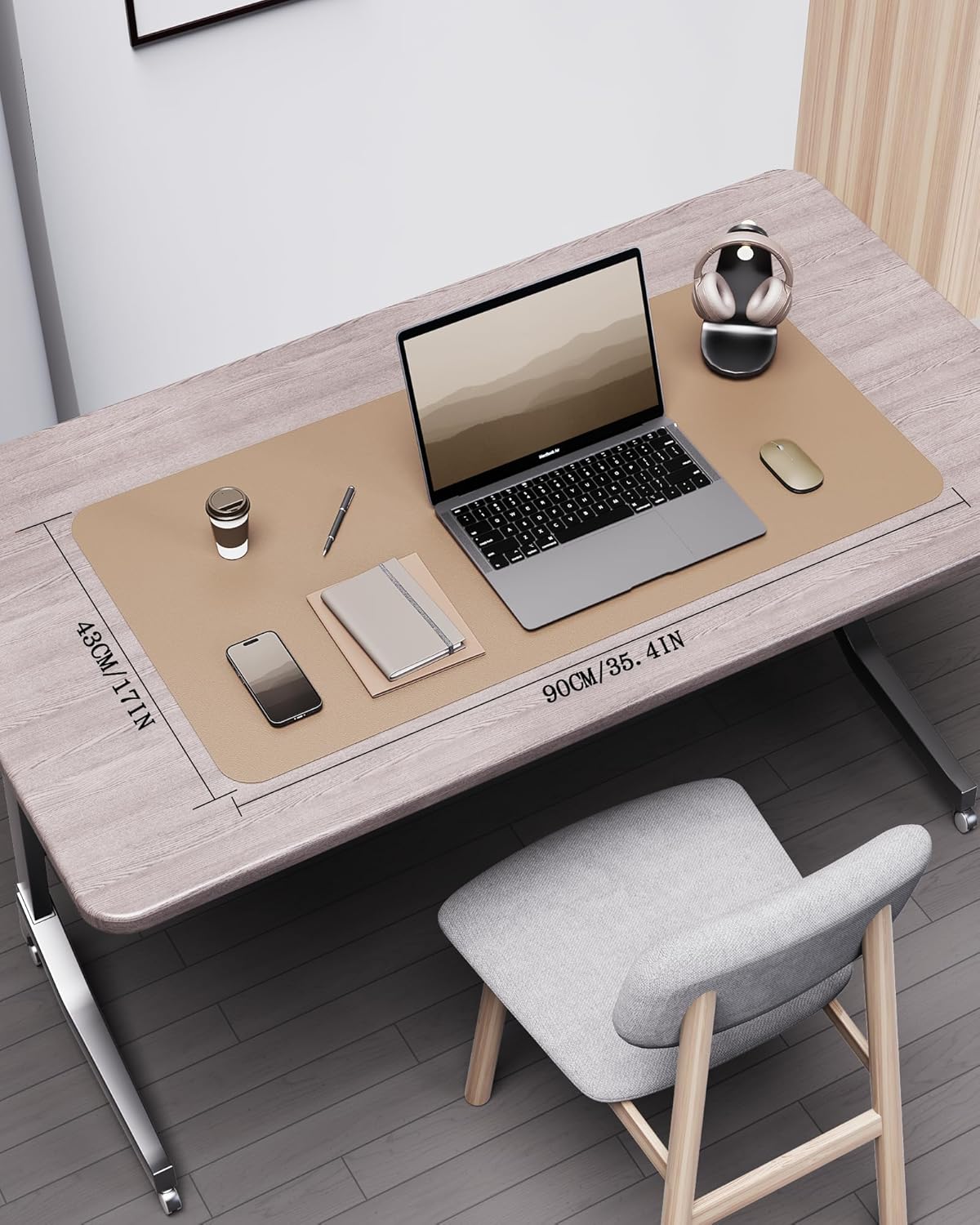 YSAGi Double-Sided Desk Pad, 31.5"x15.7"Leather Desk Mat, Eco Cork Desk Pad Protector,Large Mouse Pad,Waterproof Desk Blotter for Office/Home(Coffee)