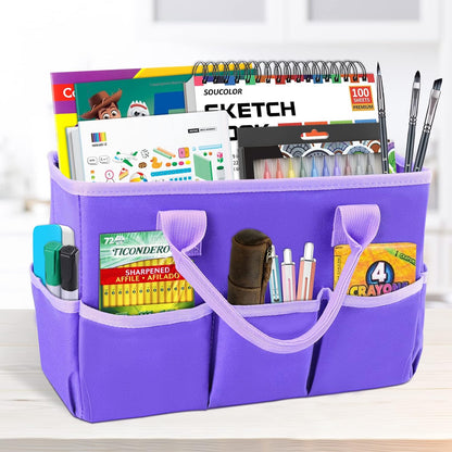 Desktop Tote and Stock Organizer, Teacher Helper Tote Bag Organization for Arts, Books, Stationery, Office Desk Organizer, Make-up Storage Tote with Handles for Travel, Black-Gray