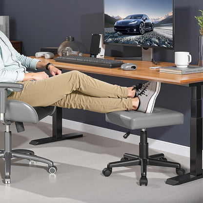 VECELO Under Desk Footrest, PU Ergonomic Foot Rest with Wheels, Comfort Padding, Height Adjustable for Relieving Leg Pain, Stiffness, Black
