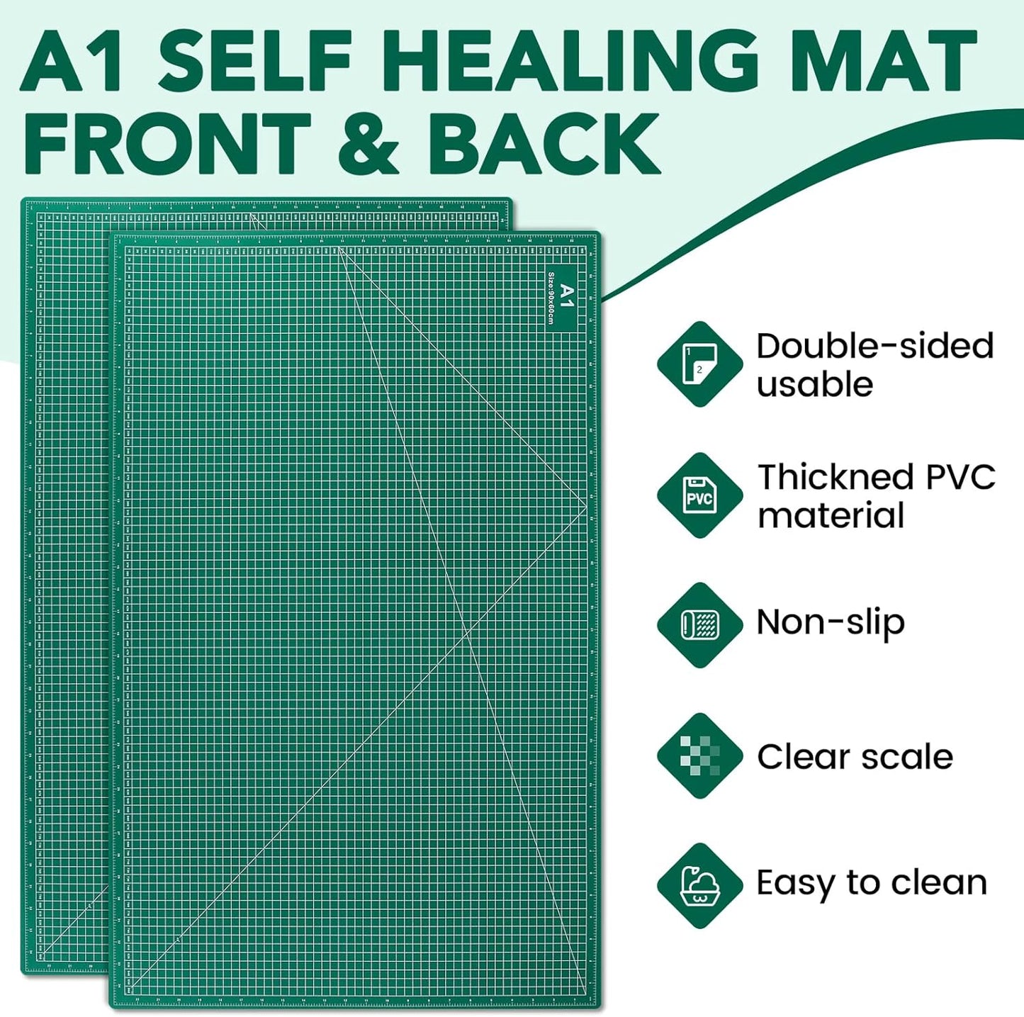Large Cutting Mat 24"x36", 1 Pack Double-Sided 5-Ply Self Healing Sewing Cutting Mat, Cutting Mats Board for Crafts-Sewing, Fabric, Quilting, Scrapbooking Project