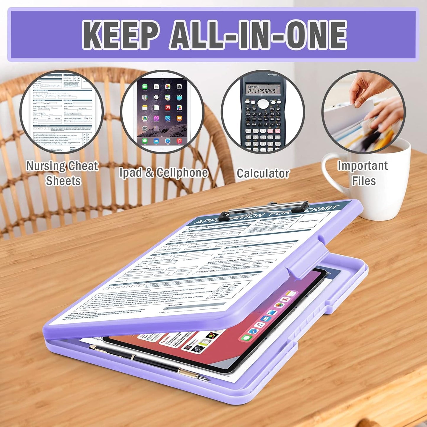 ANZNKU Clipboards with Storage, 13x9.6 Heavy Duty Nursing Clipboard Foldable, Plastic Storage Clipboard with Pen Holder, Cute Clip Board Folder for Teacher Nurse Work, School & Office Supplies(Black)