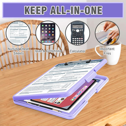 ANZNKU Clipboards with Storage, 13x9.6 Heavy Duty Nursing Clipboard Foldable, Plastic Storage Clipboard with Pen Holder, Cute Clip Board Folder for Teacher Nurse Work, School & Office Supplies(Black)