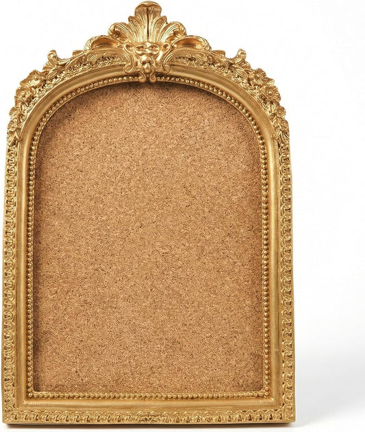 Sliner Vintage Pin Display Frame 5 x 7 Inch Decorative Collectible Pin Board with Cork Board Gold Retro 3D Display Frame for Wall Desktops Holder