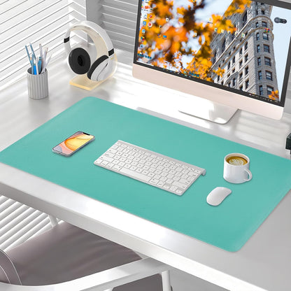 Dual-Sided Desk Pad, Large Mouse Pad - Natural Cork & PU Leather Non-Slip Waterproof Desk Mats for Office and Home (Blue, 31.5" x 15.7")
