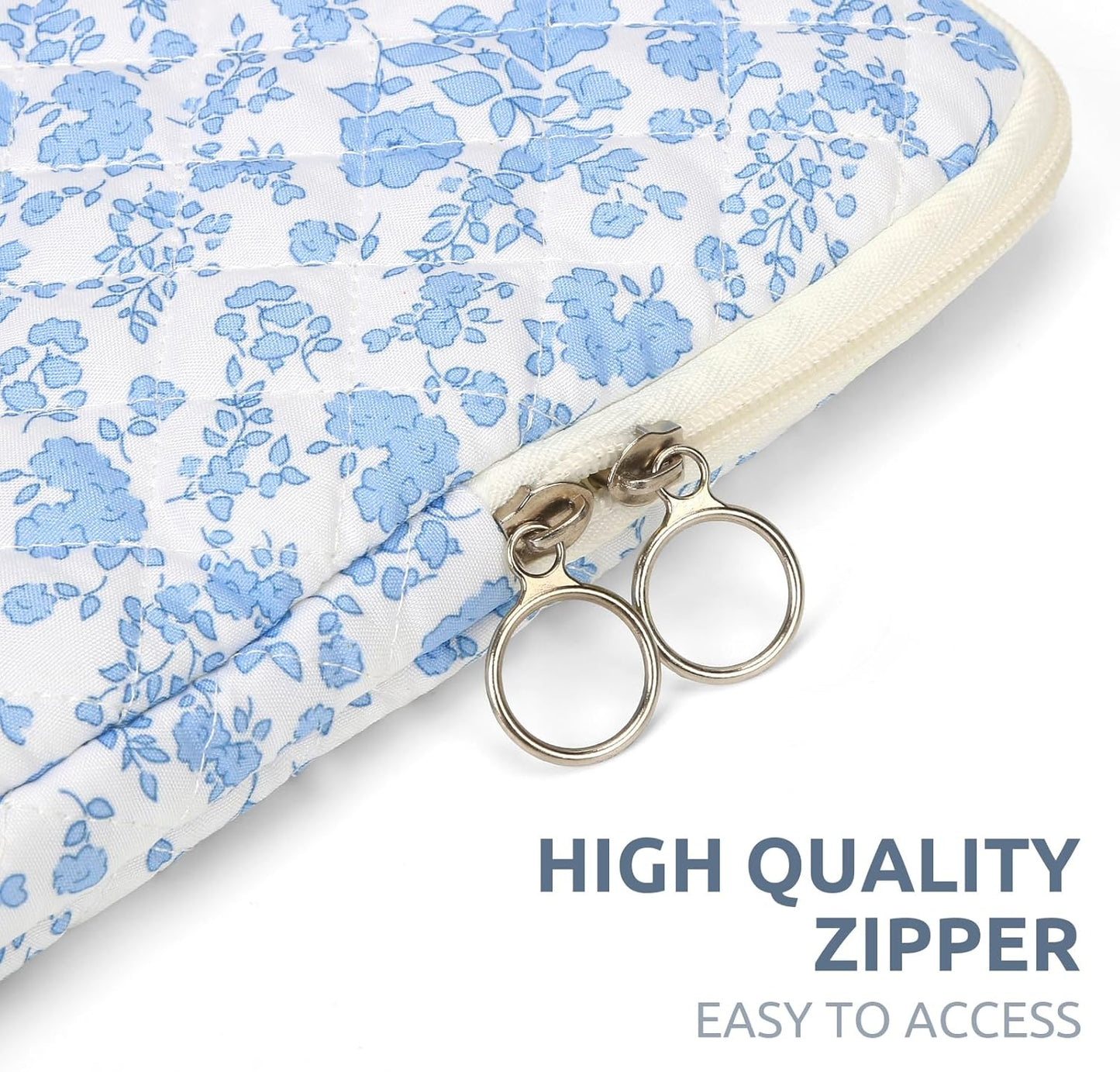 Puffy Laptop Sleeve 13 Inch Cute Quilted Laptop Protective Case Padded Floral Computer Sleeve for MacBook (A-Blue, 13 Inch)