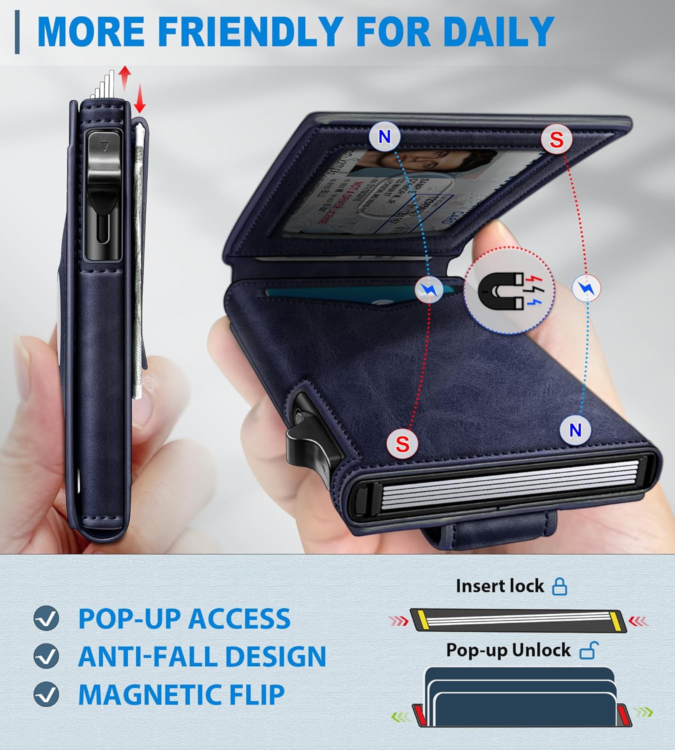 miyozi Airtag Wallet for Men Money Clip 9-Card Pop-Up Credit Card Holder with ID Window RFID Blocking Metal Case Magnetic Closure Front Pocket Wallet Gift Box | with Money Clip