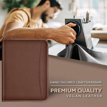 Zippered Portfolio Organizer/ A4 Refillable Lined Writing Notepad Folder Case/Fabric-Covered Padfolio Binder with Interior Storage Pocket for Men Women.Classic Black