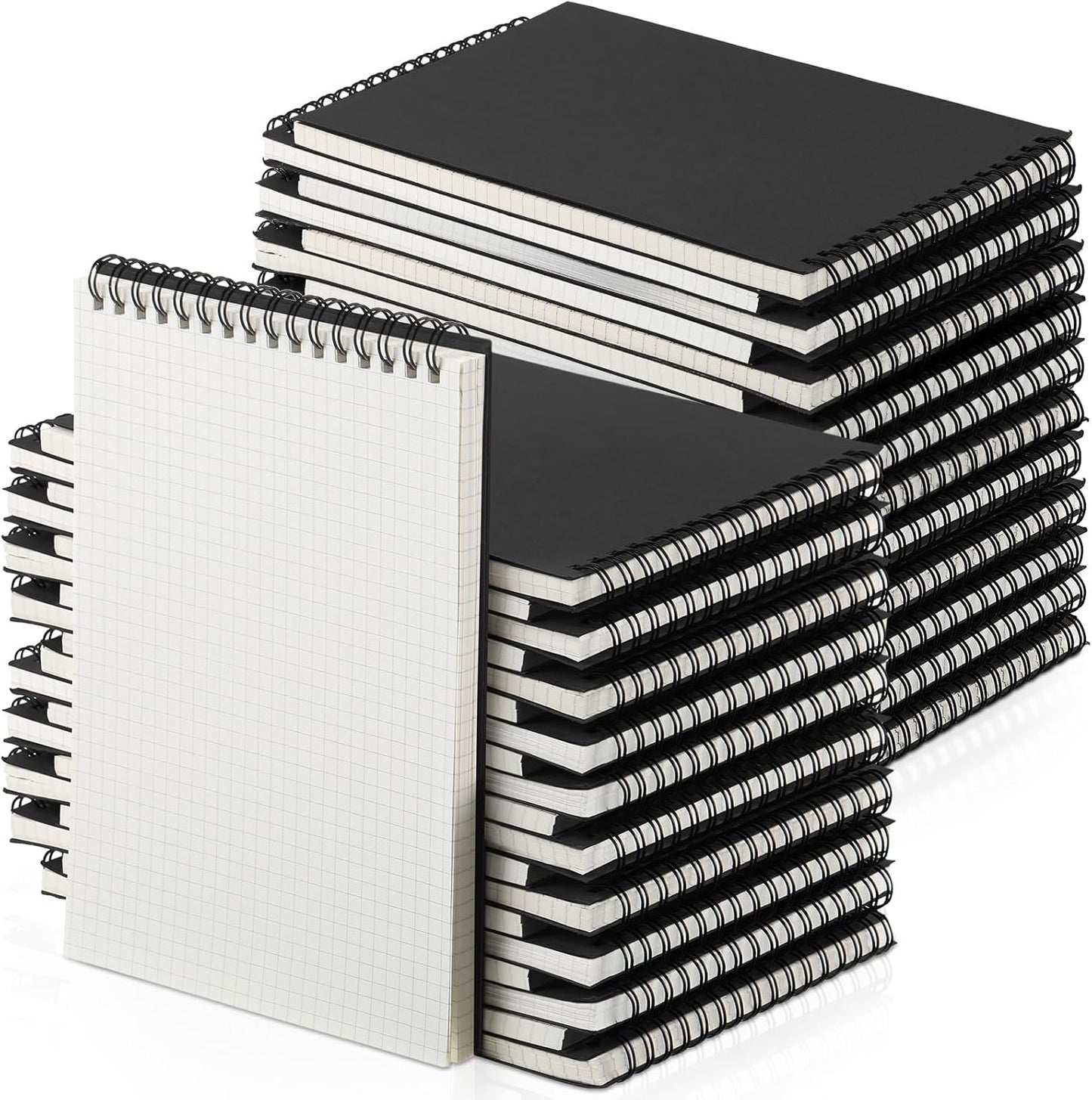 Engrowtic 6 Pack Graph Paper Spiral Notepad A5 Top Wirebound Notepad Grid Notebook Steno Pad Memo Notebook Grid Paper 140 Pages for Writing Sketching Drawing Office Supply (Black)