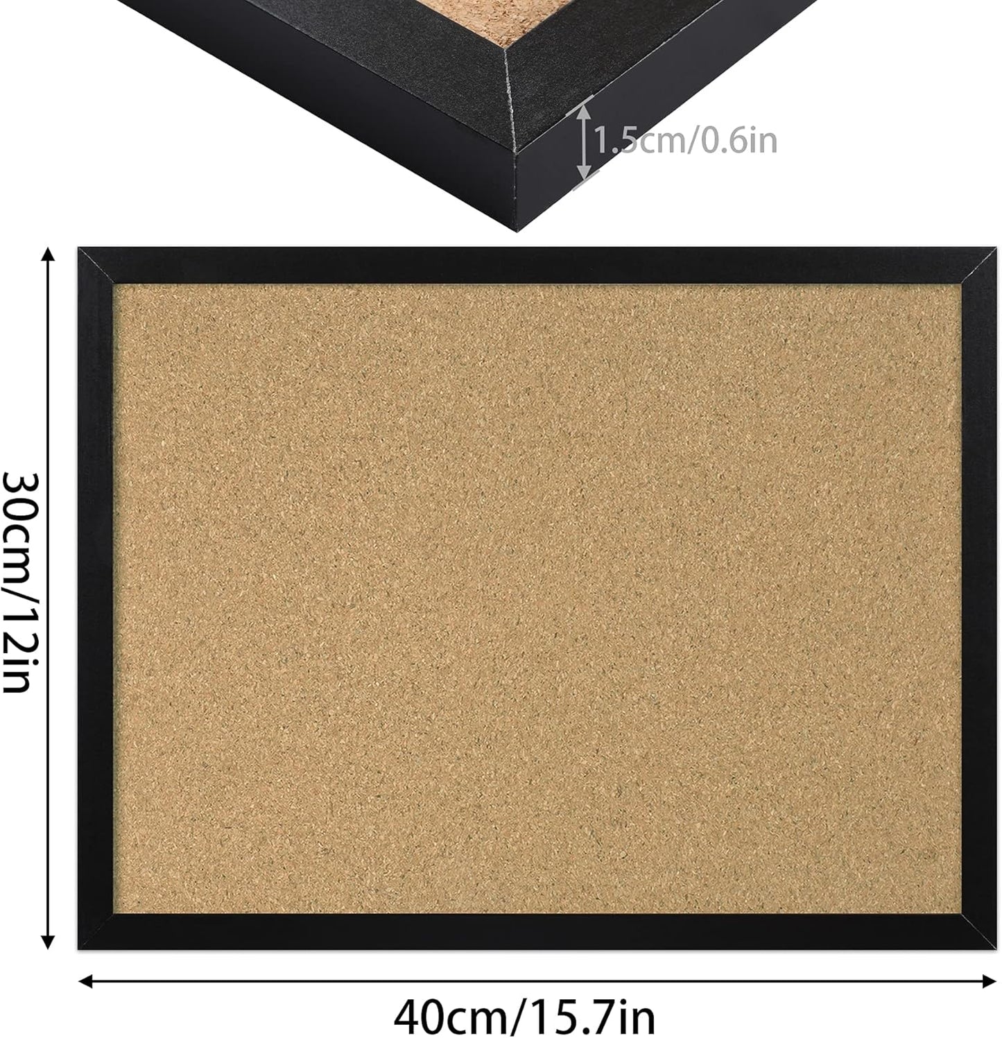 FEBSNOW Cork Board Bulletin Board 15.7 x 12 Inches with Rectangle White Frame Hanging Pin for Office Home Message Board or Vision Board Decoration