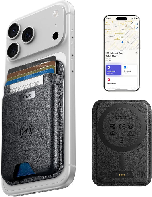 ESR Geo for MagSafe Wallet with Full Find My Functionality, RFID Blocking, 5 Cards Holder for Phone Case, Strong Magnetic Wallet for iPhone 17e/17/16/15/14/13/12 Series, Not for 13/12 Mini, Black