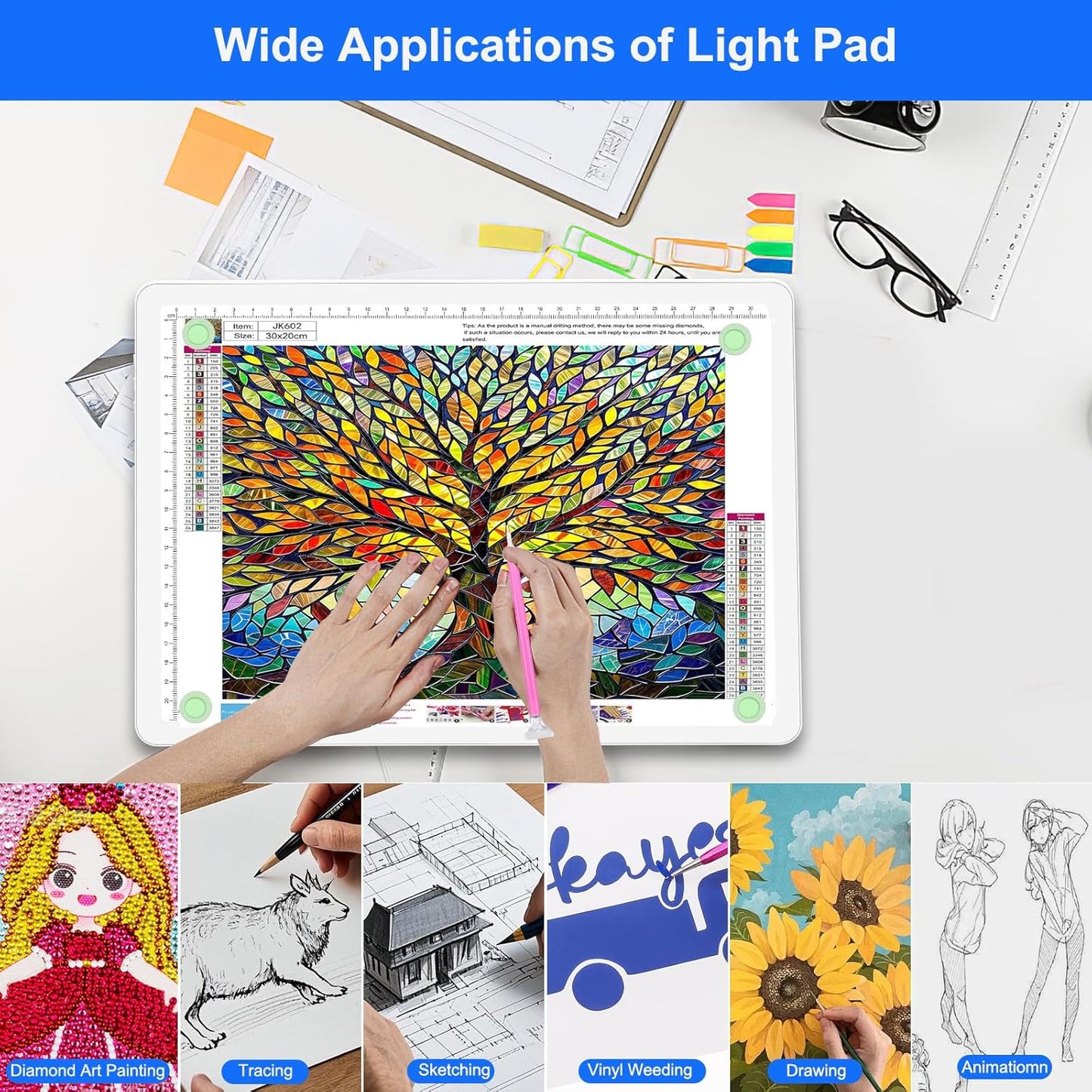 Elice Rechargeable A3 Light Pad for Diamond Painting, Magnetic LED Light Board with Physical Button, Super Bright Diamond Art Light Pad, Ultra-Thin Light Box for Tracing, Weeding Vinyl, Artists -Black