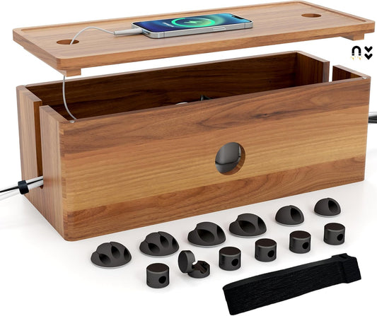 Acacia Wooden Large Floor Cord Cover Box for Power Strips, Low Profile Cable Concealer for Floor Wires and Extension Cords, Cord Protector and Wire Hider for TV, Router, Home Office and Living Room