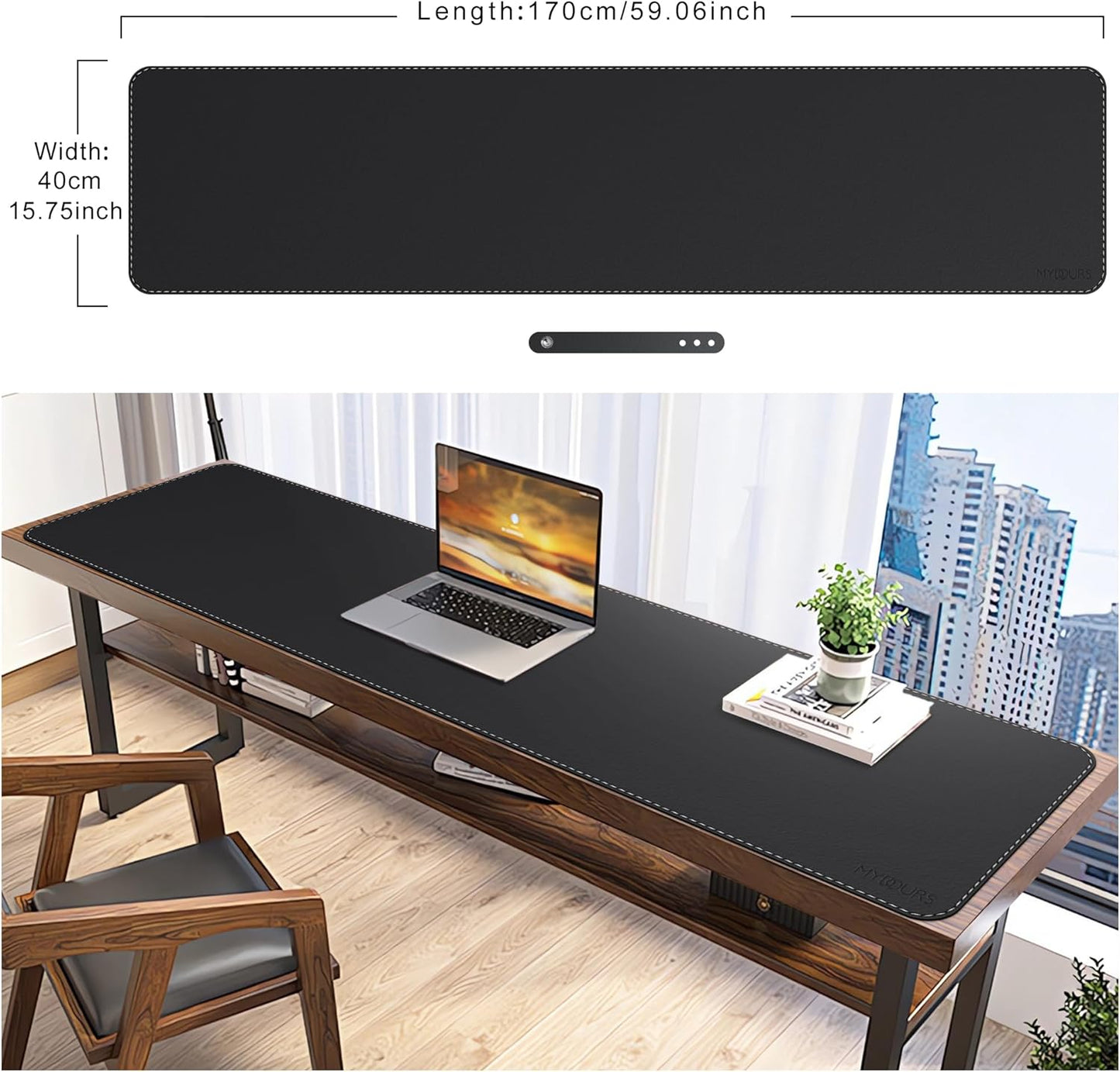 Mydours 40" x 20" Extra Large Desk Mat, PU Leather & Cork Desk Pad, Large XXL Desk Mouse Pad for Workstation, Office, Home, Computer Desk Mat with Keyboard & Mouse (Black)