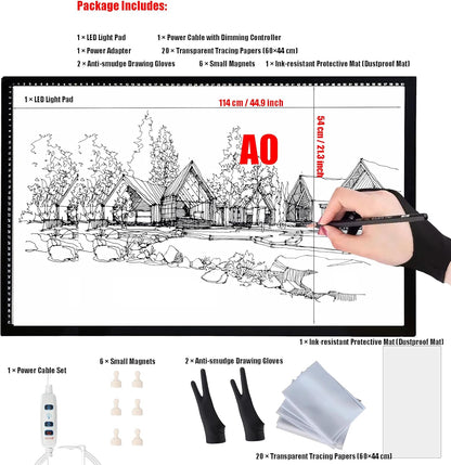 LED Light Pad A0/A1/A2/A3/A4 - Ultra-Thin Tracing Board with Adjustable Brightness, Magnetic Copy Board, Drawing Light Box for Sketching, Diamond Painting, Animation, Tattoo, Weeding Vinyl