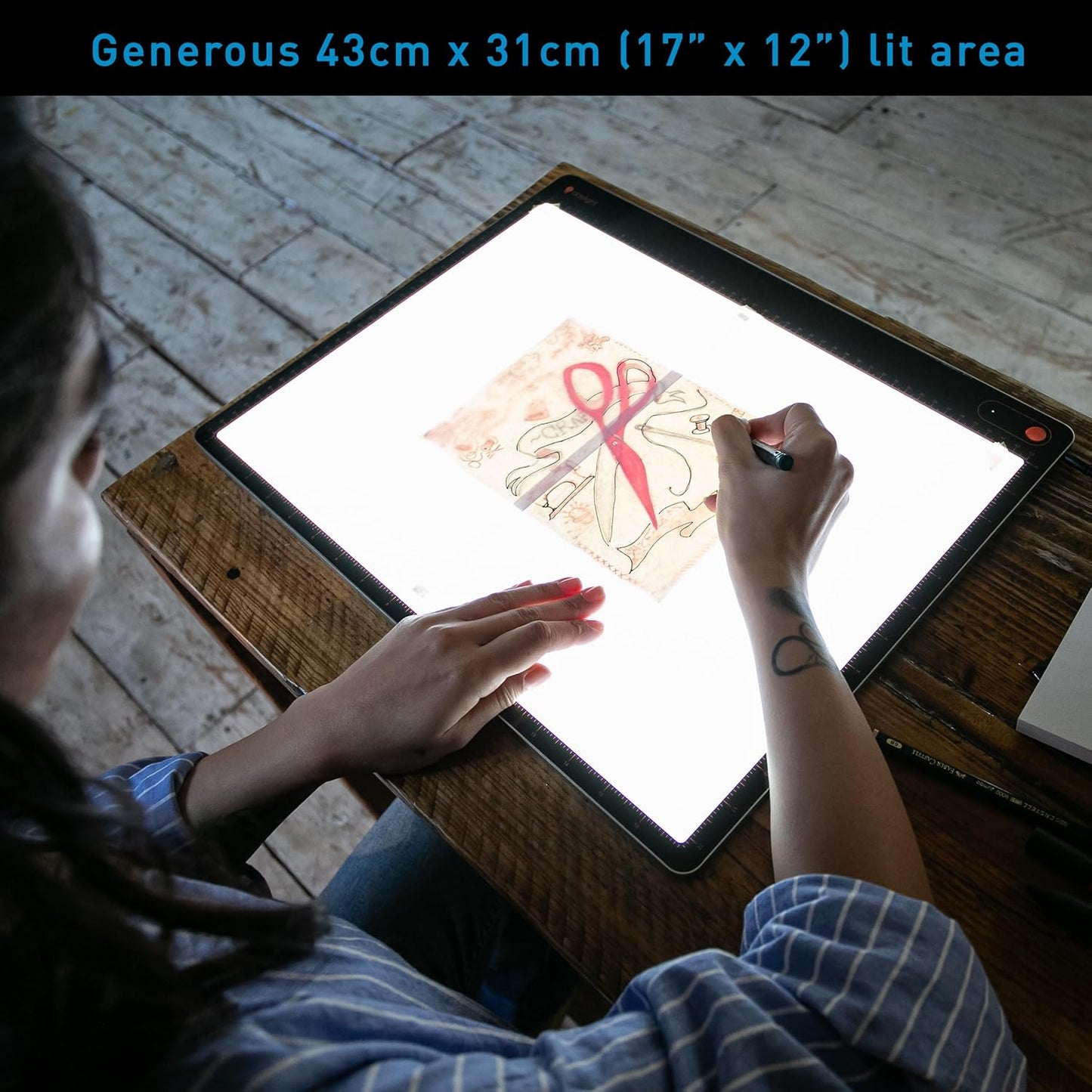 Daylight Tabla XL™ A3 LED Light Pad - 6,800 Lux Ultra Bright, 3-Step Dimmable, Edge-to-Edge Illumination, Non-Scratch Surface, Aluminum Frame, Tracing Pad for Artists, Quilting, Vinyl Weeding