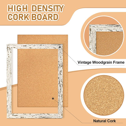 DOLLAR BOSS White Cork Board for Wall - 24 X 18 Inches, Rustic Wooden Frame Bulletin Board, Decorative Hanging Pin Board for Office & Home Decor
