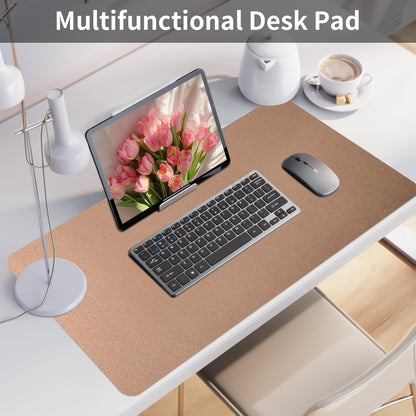Bloss Leather Desk Pad and Keyboard Wrist Rest, Large Mouse Pad + Keyboard Pad+Mouse Wrist Support, Non-Slip Desk Mat Protector for Office, Home(31.5×15.7 Inches,Beige) - Colors A
