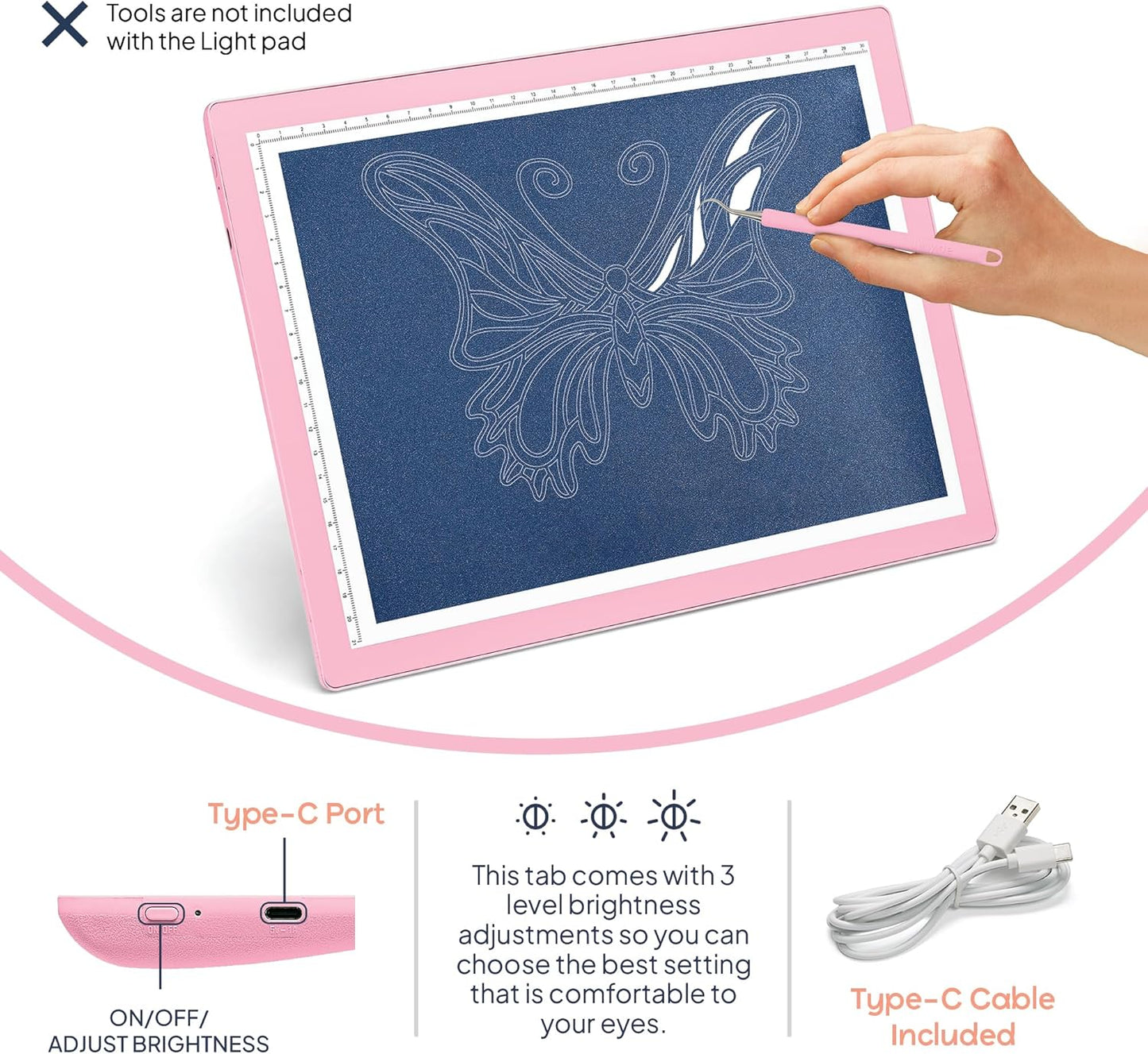 iVyne Rechargeable A4 Light Pad for Tracing & Weeding - LED Light Board for Weeding Vinyl - for Cricut Vinyl Weeding Tools - Ultra-Thin & Portable - Perfect for Artists & Crafters - Pink
