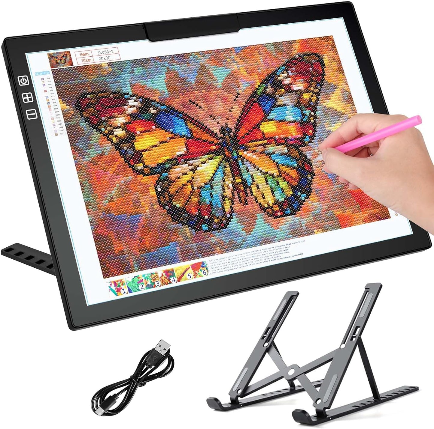 Bylitodt Rechargeable A3 Light Pad, Diamond Art Light Board, 16.7x13.5 inch Lightbox for Tracing and Drawing with 3 Colors & 6 Brightness, Tracing Pad for Weeding Vinyl, Diamond Painting Accessories