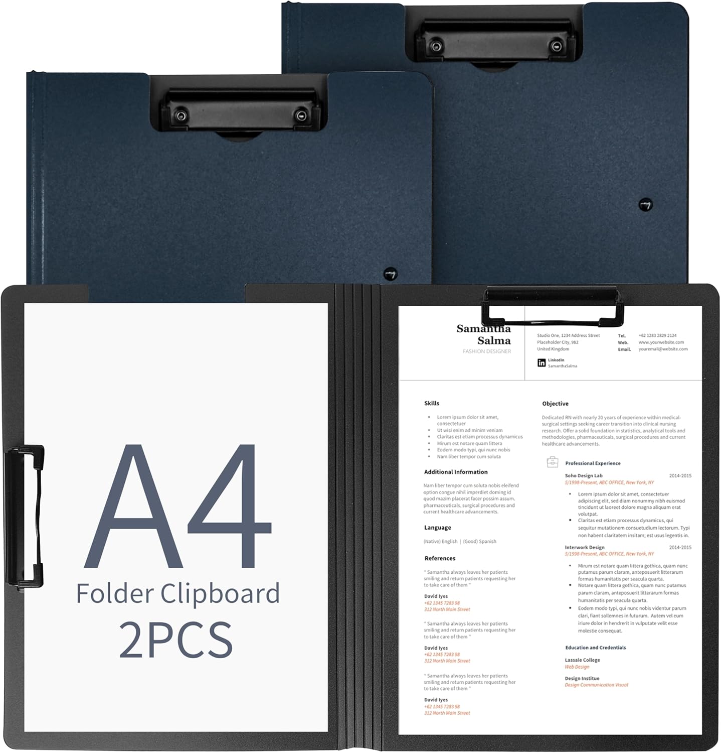 souG 4Pcs Clipboard Foldable,360°Cover Folder Clipboard Plastic Clipboards with Double Low Profile Clip,File Folder Storag Clipboards for A3 A4 Paper, Clip Boards for Office School Supplies (4 Colors)