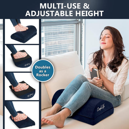 ComfiLife Foot Rest for Under Desk at Work – Adjustable Height Memory Foam Foot Stool for Under Desk, Office Chair & Gaming Chair – Ergonomic Footrest for Back & Hip Pain Relief (Black)