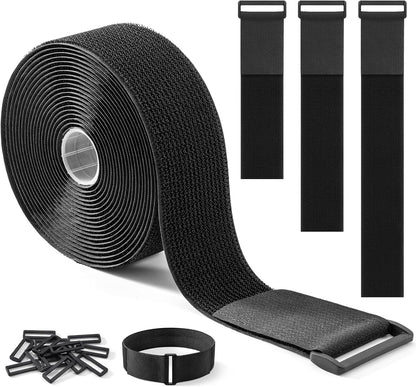 Trilancer 0.8''x 32Ft Reusable Cable Ties, Adjustable Hook and Loop Straps with 50 Buckles, Cut to Length, Ideal for Wire Management, Cord Organizer, and Cable Straps, Black