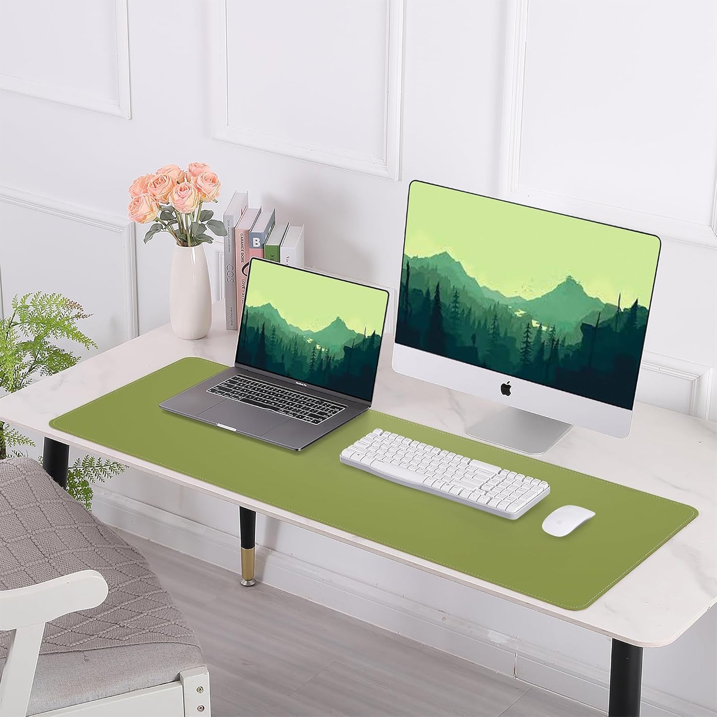 AFIING Large Desk Mat 47" x 17", Dual-Sided Natural Cork & PU Leather Desk Pad, Non-Slip Waterproof Mouse Pad for Office, Home & Gaming, Black