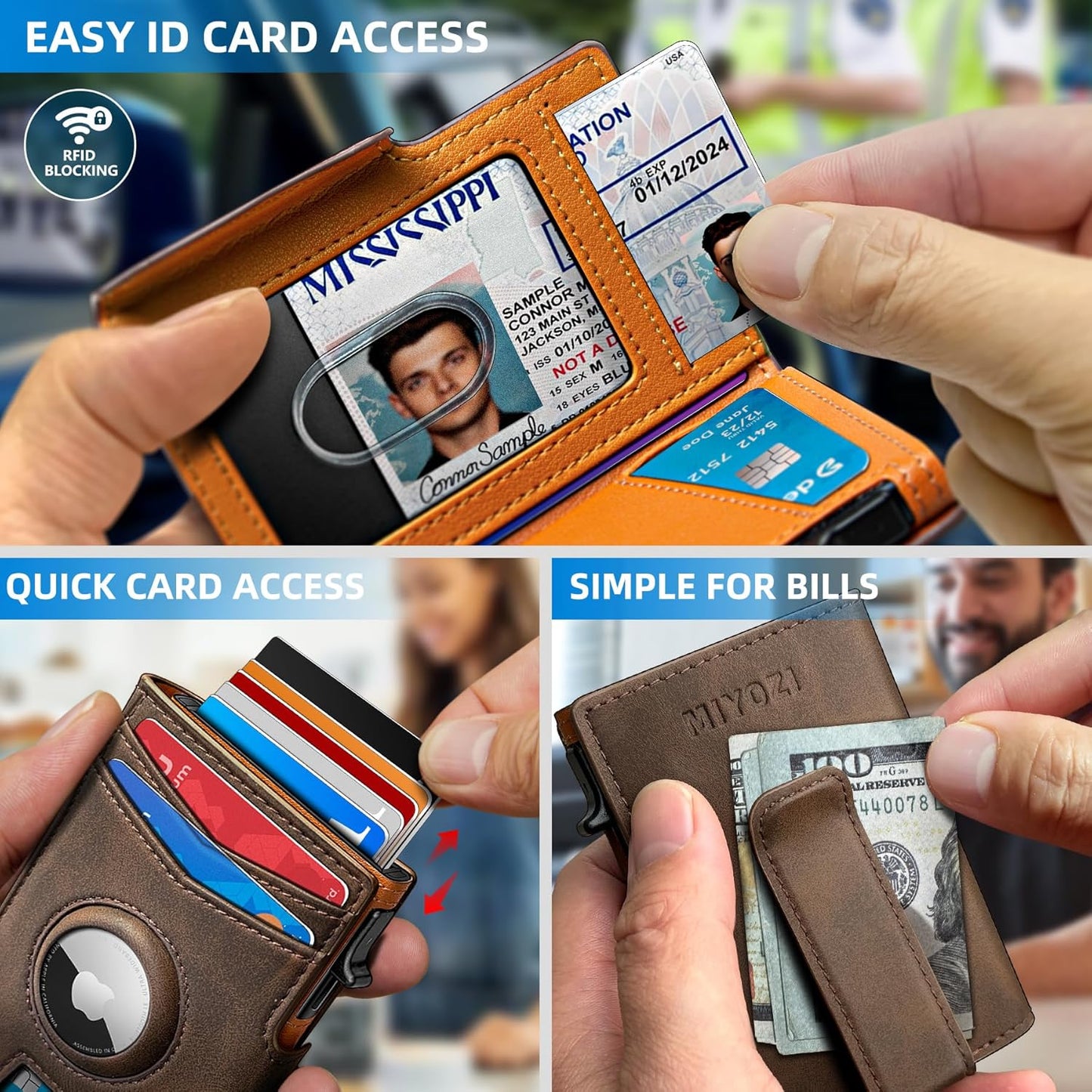 miyozi Airtag Wallet for Men,with Money Clip 10 Cards Metal Case Smart Slim Pop Up Credit Card Holder Flip with Magnetic Closure RFID Blocking wallet with Gift Box