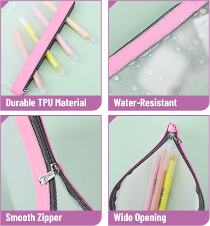 Mr. Pen- Clear Pencil Pouch, 8.50"x4.25", 3 Pack, Durable TPU Material, Medium Water-Resistant Pencil Bags with Smooth Zipper, Multipurpose Clear Pouch for Stationery, School, Office, Travel Supplies