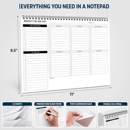 To Do List Notepad: With Multiple Functional Sections - Large Size 8.5x11" 52 Sheets - Tear Off Daily Planner Notebook - Task CheckList Organizer Agenda Pad for Work - Note, Plans, Goals, Grocery, and